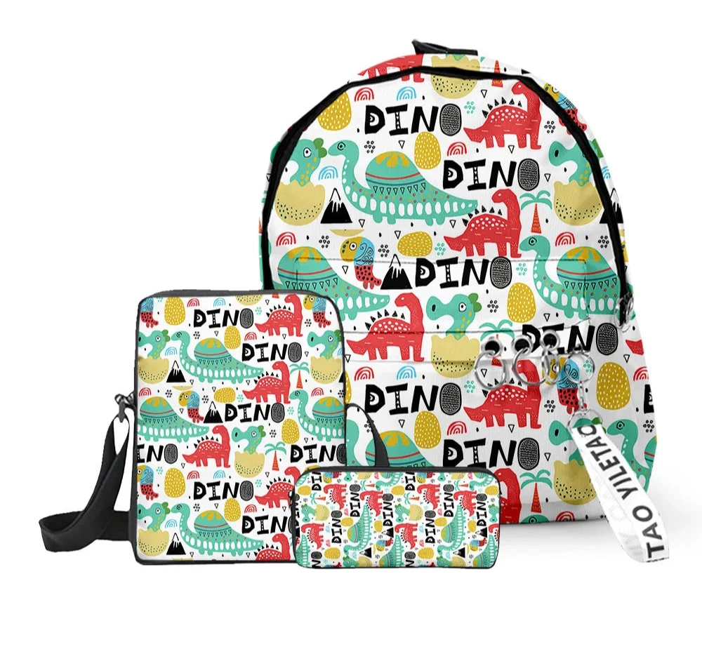 Ensemble sac à dos, trousse et sacoche dinosaures